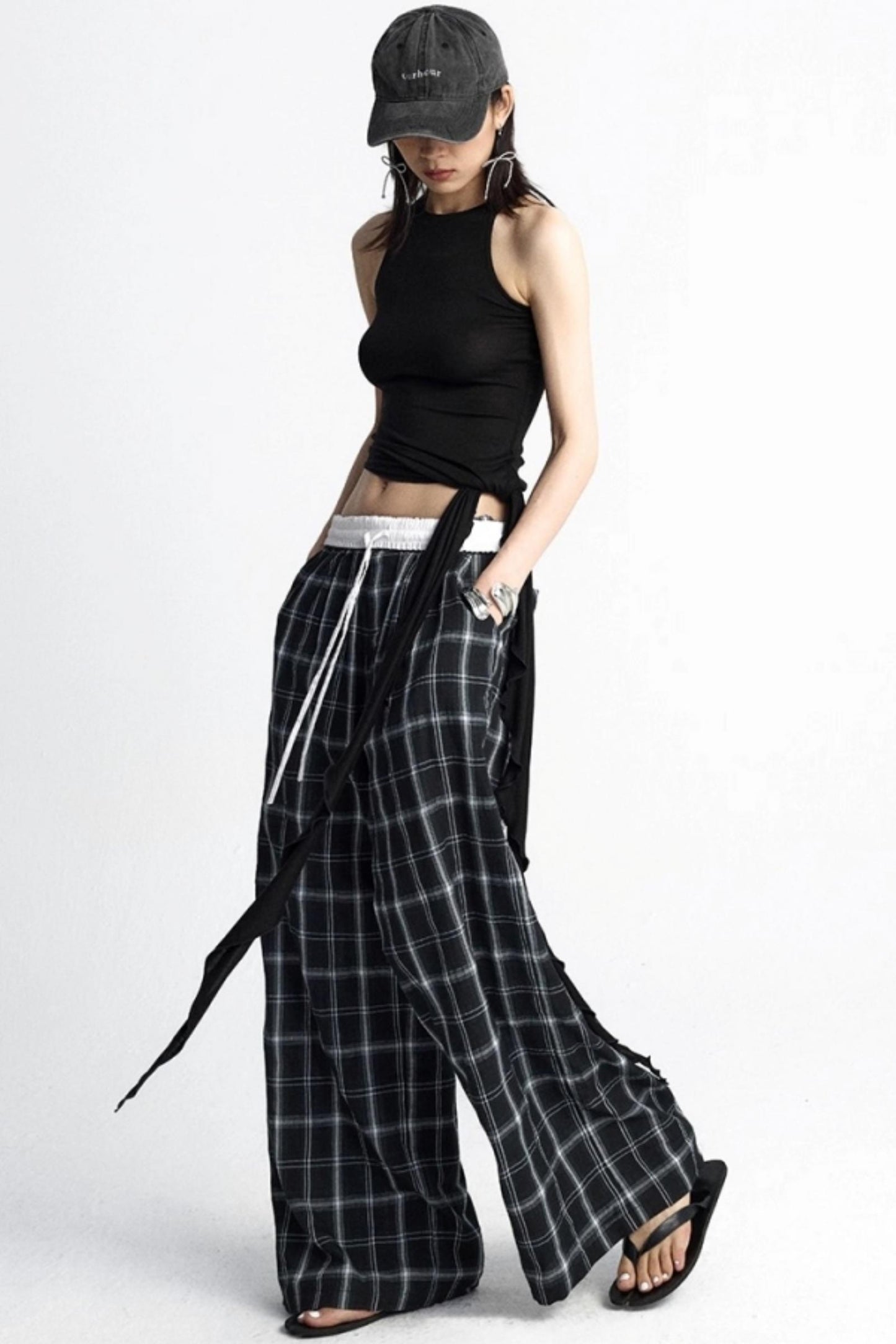 Summer Plaid Wide-Leg Pants