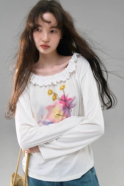 Slanted Shoulder Long-Sleeved Tencel Tee