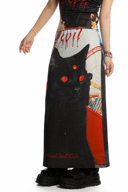 Reversible Print Stretch Casual Maxi Skirt