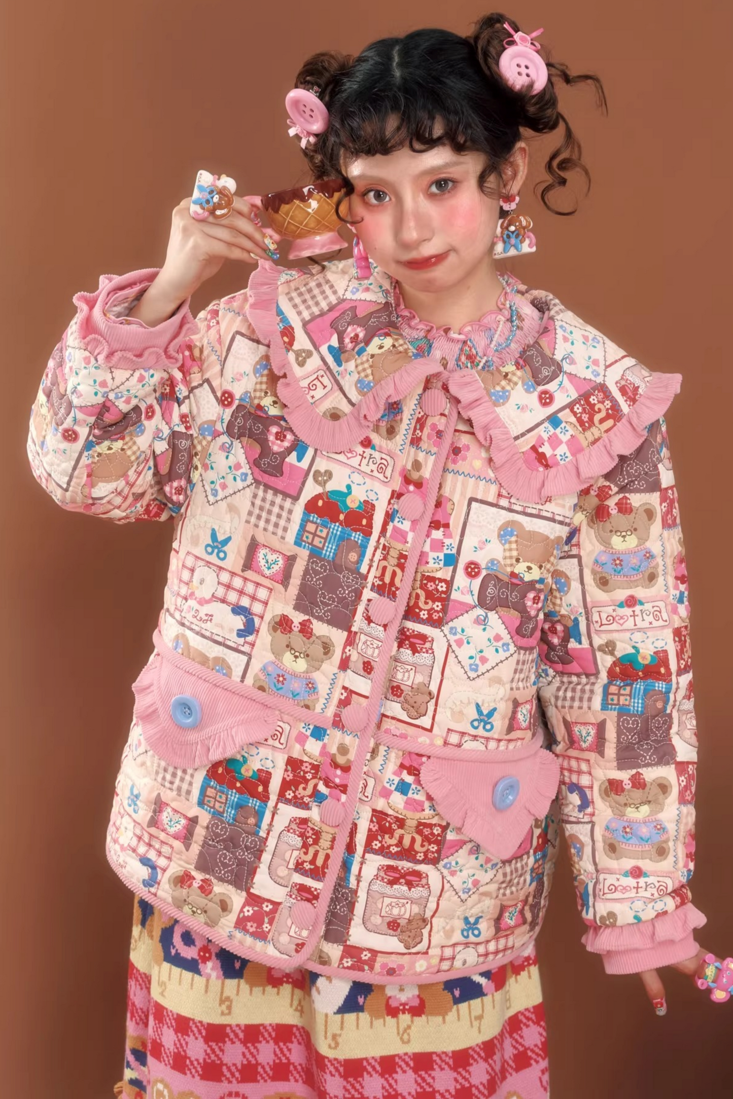 Rosa Patchwork Steppjacke