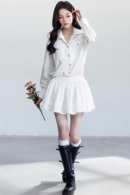 Striped Intellectual Elegance Shirt Two-Piece Set-Up