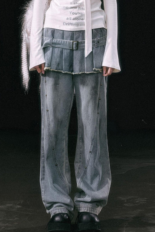 Vintage Pleated Denim Pants