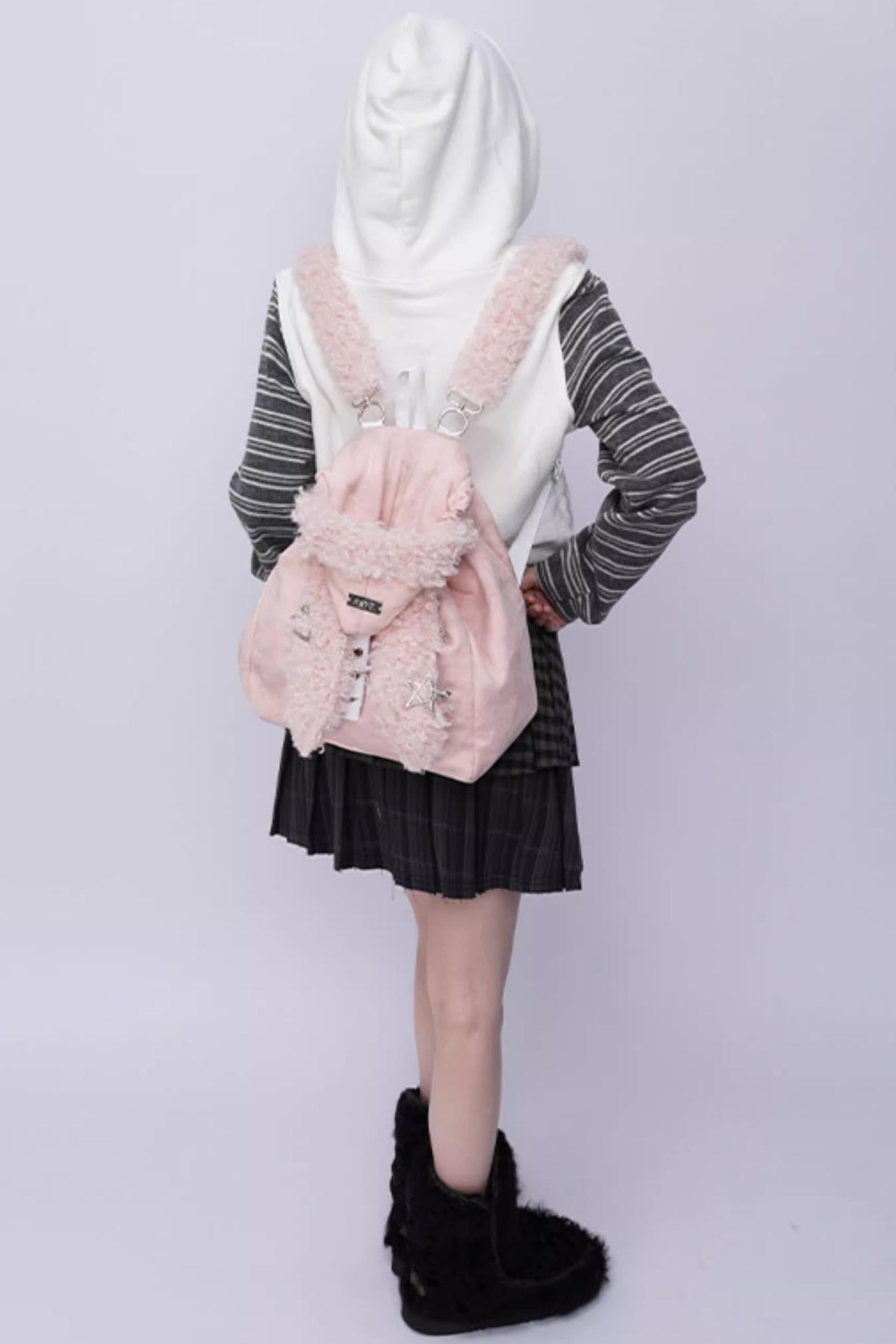 Cute Furry Rabbit Ear Backpack