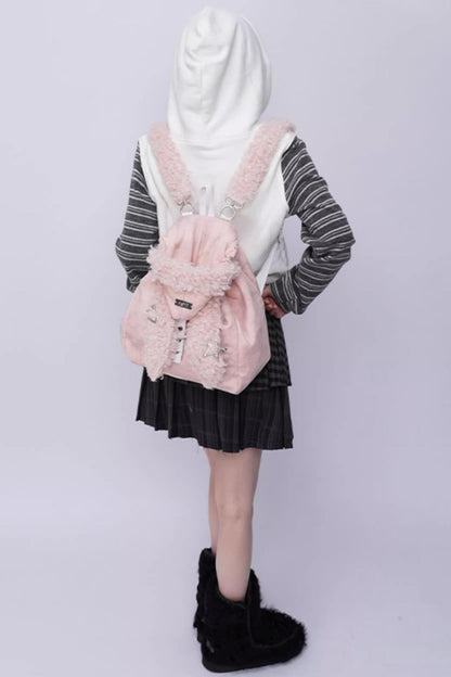 Cute Furry Rabbit Ear Backpack