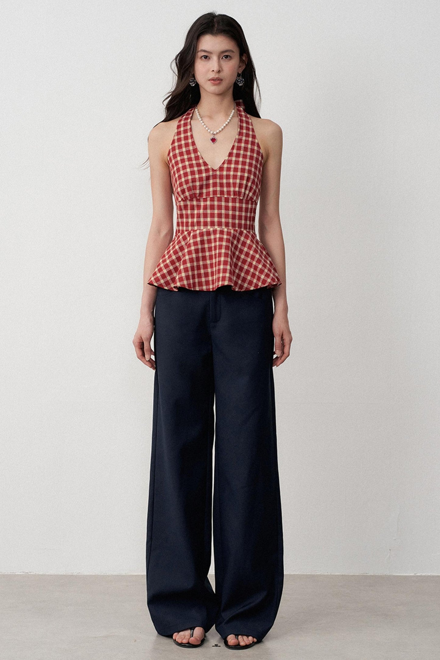 Resort Plaid V-Neck Halter Camisole