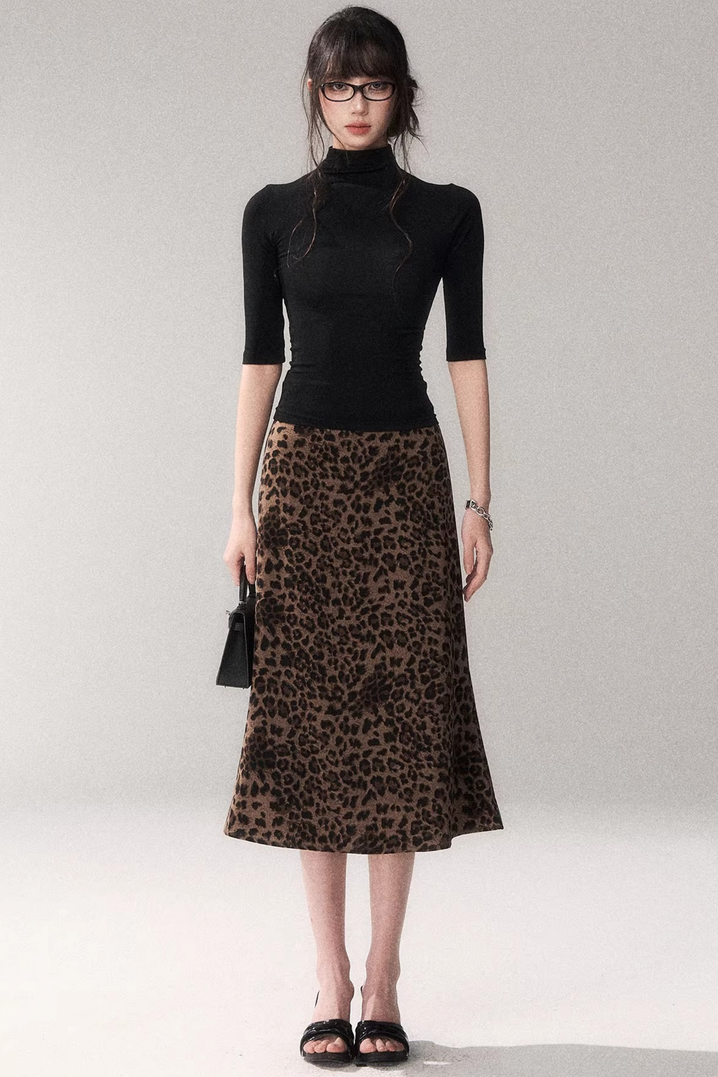 Leopard Print Satin Skirt