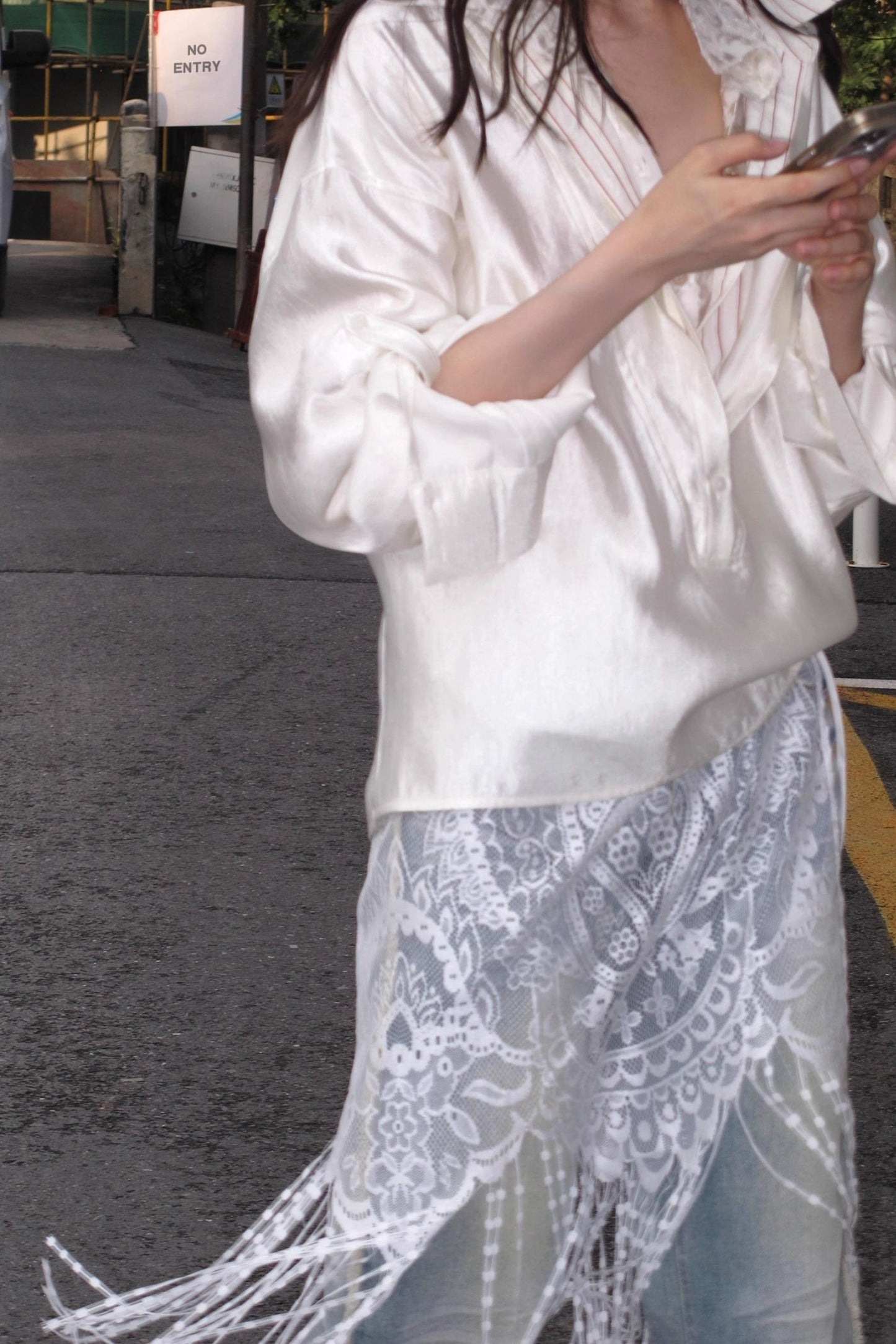 Cashew Flower Lace Fringed Curtain Cover