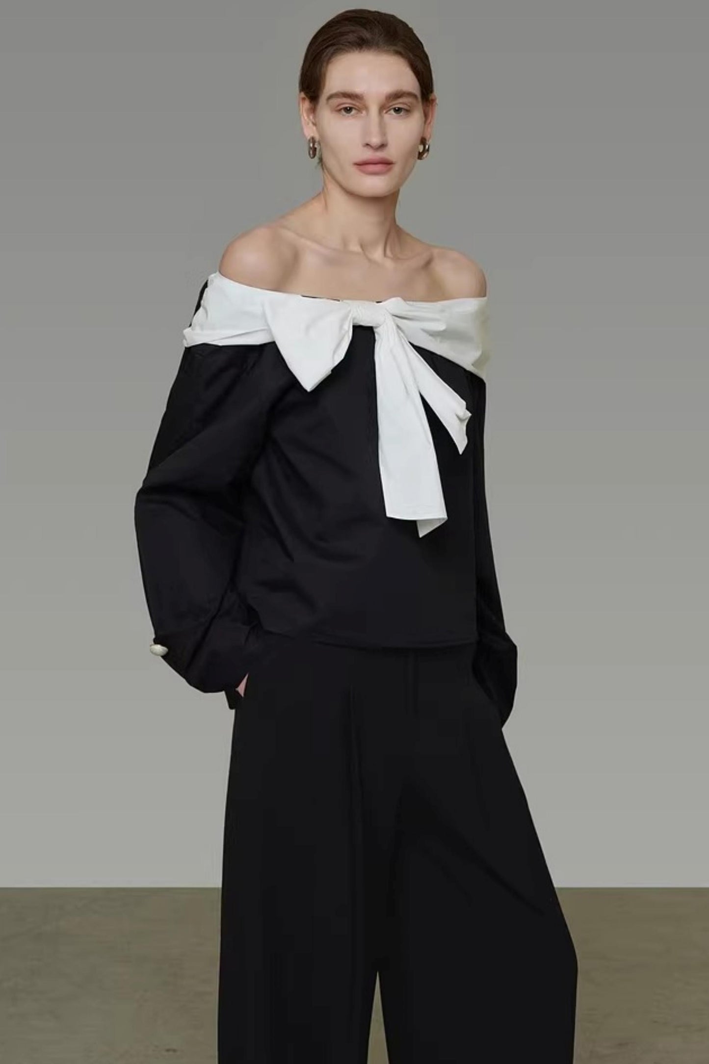 Color-Blocked Off-Shoulder Shirt
