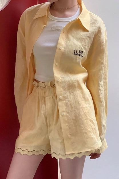 Lace Ensemble Shirt And Shorts Set-Up