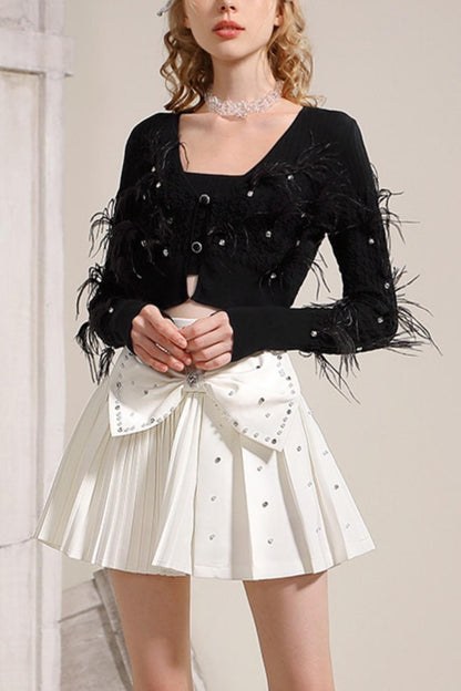 Black and White Beaded Bow Skirt