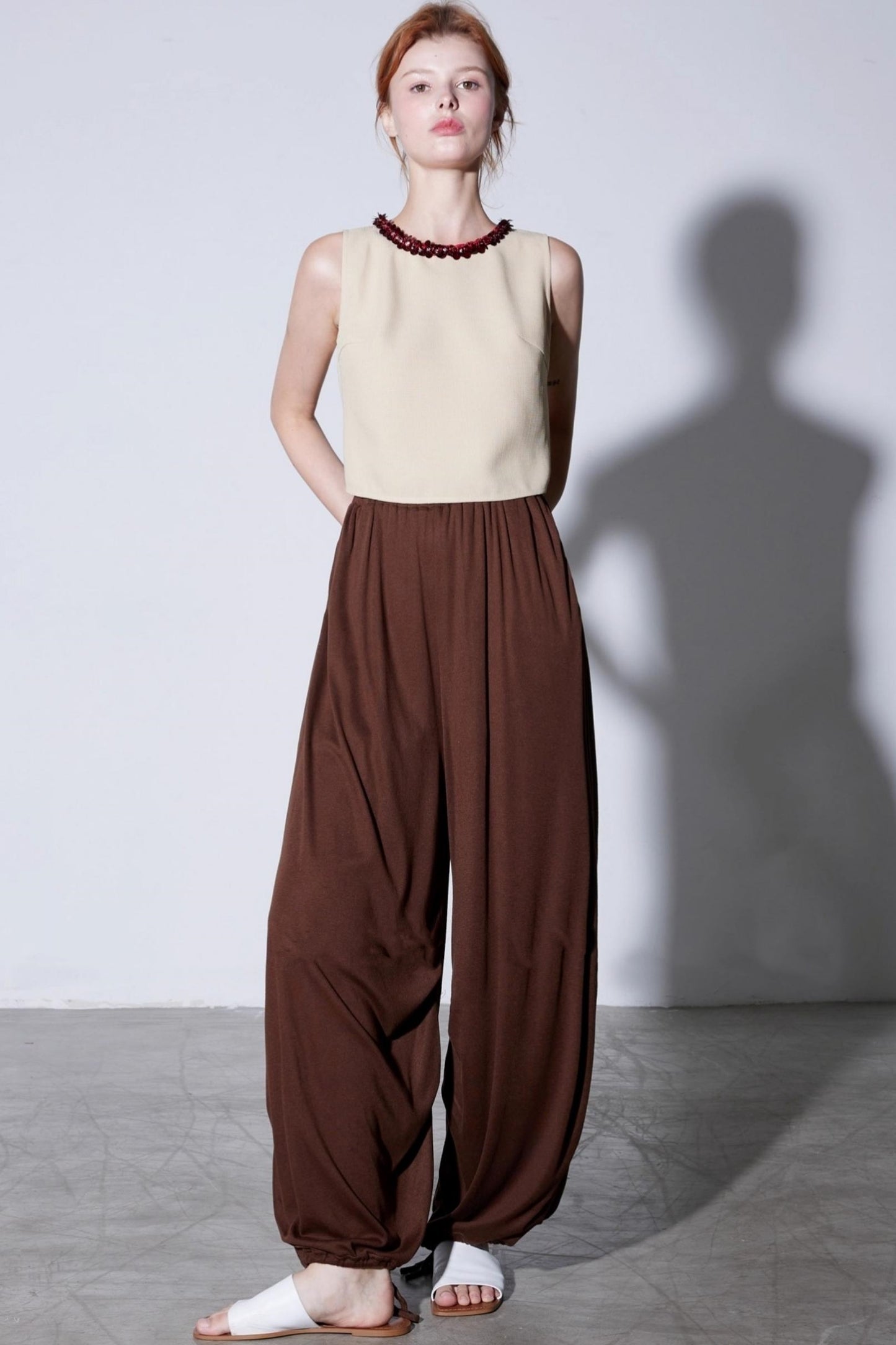 Hand-Beaded Floral Bow Top