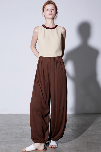 Hand-Beaded Floral Bow Top