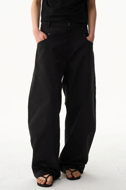 Leather Trim Straight-Leg Pants
