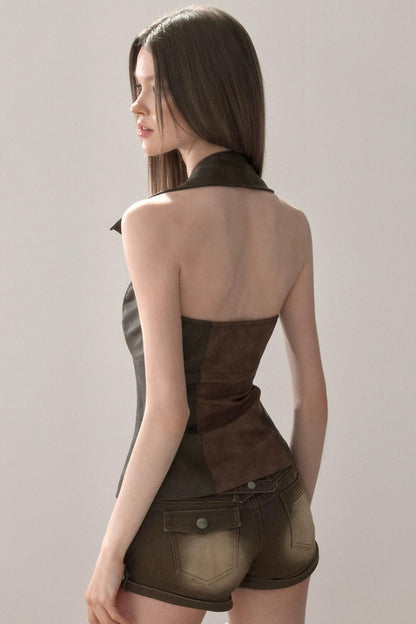 Retro Lapel Halter Vest