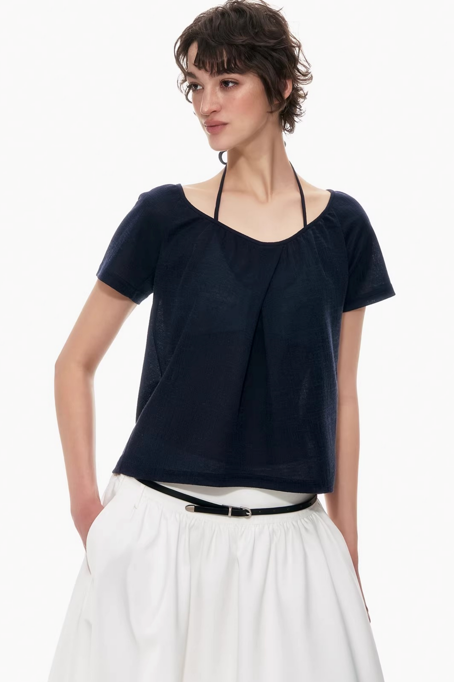 Two-Tone Linen Asymmetrical Top