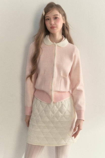 Pink Plaid Knitted Sweater