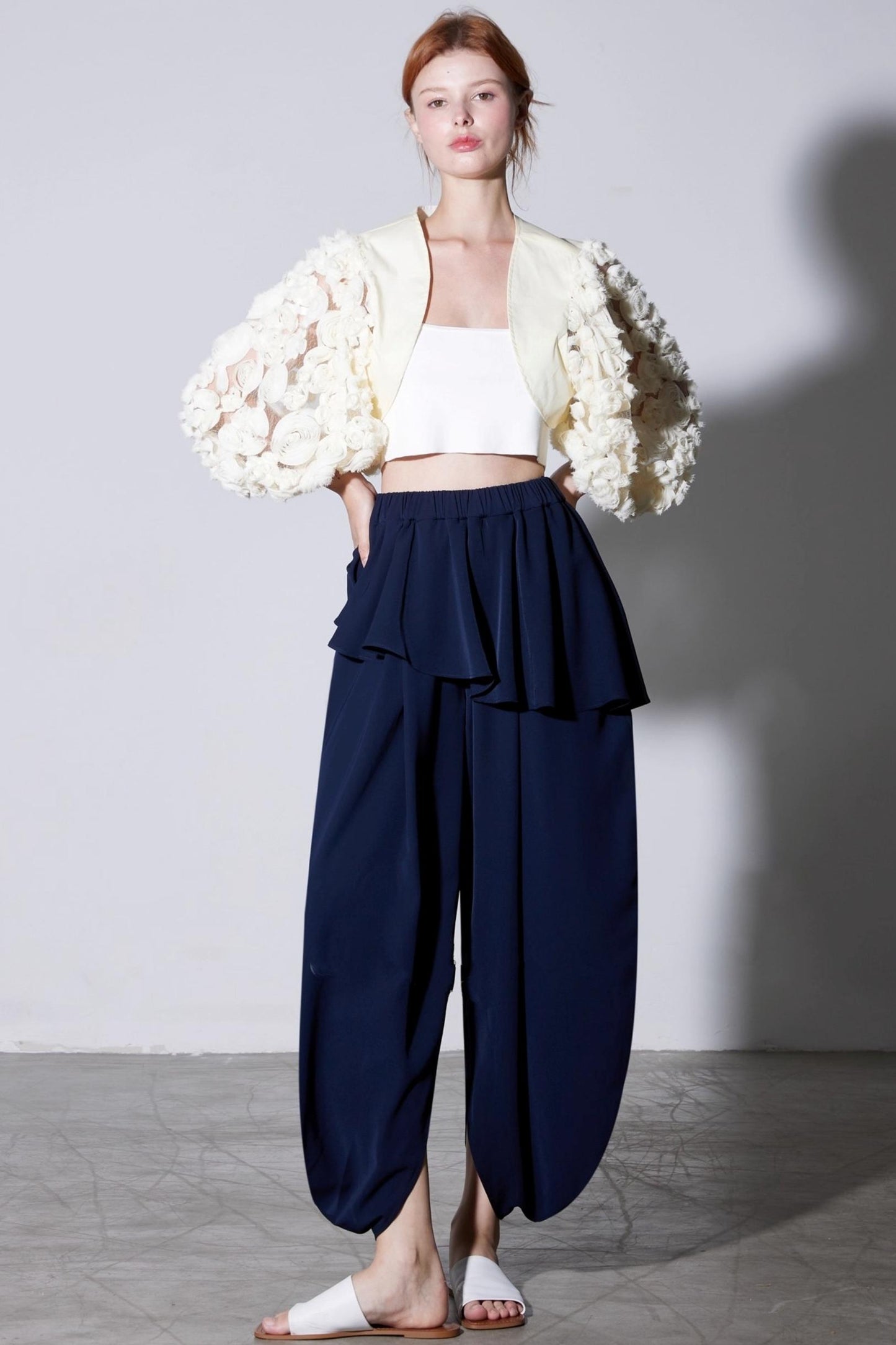 French Ruffled High-Waist Trousers