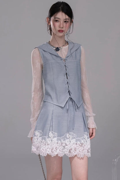 Color-Block Lace Skirt Set