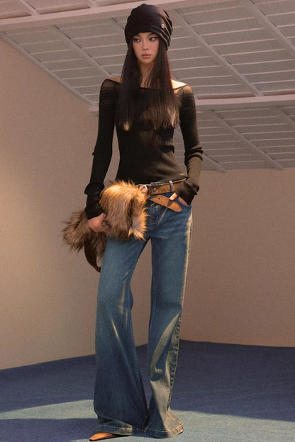 Gradient Large Neckline Knit Top