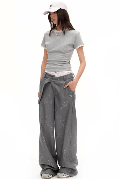 Starry Rhinestone Wide-Leg Pants