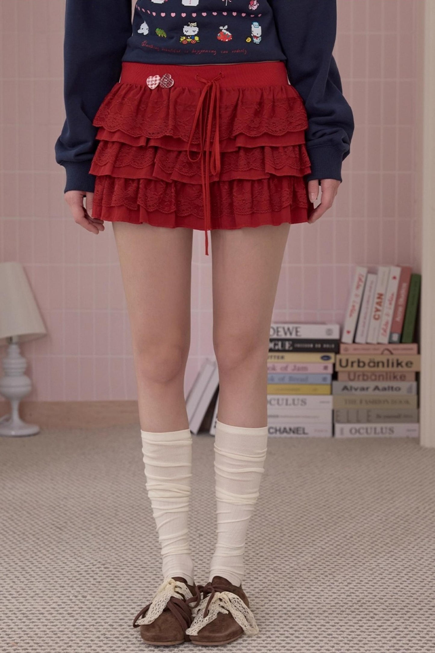 Elegant Red Lace Cake Skirt