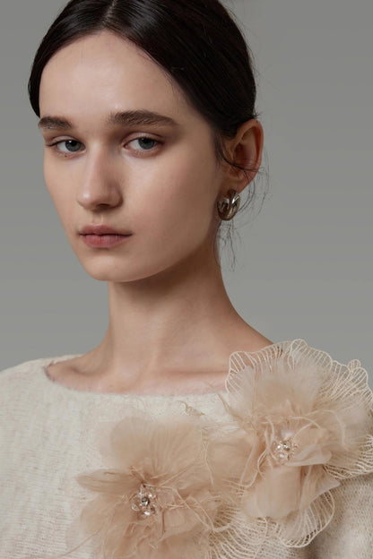 Off-Shoulder Floral Knit Top