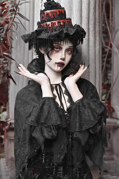 Crimson Blood Gothic Lace Cape Set-Up