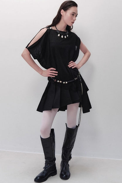 Shadow Pleated Short Skirt