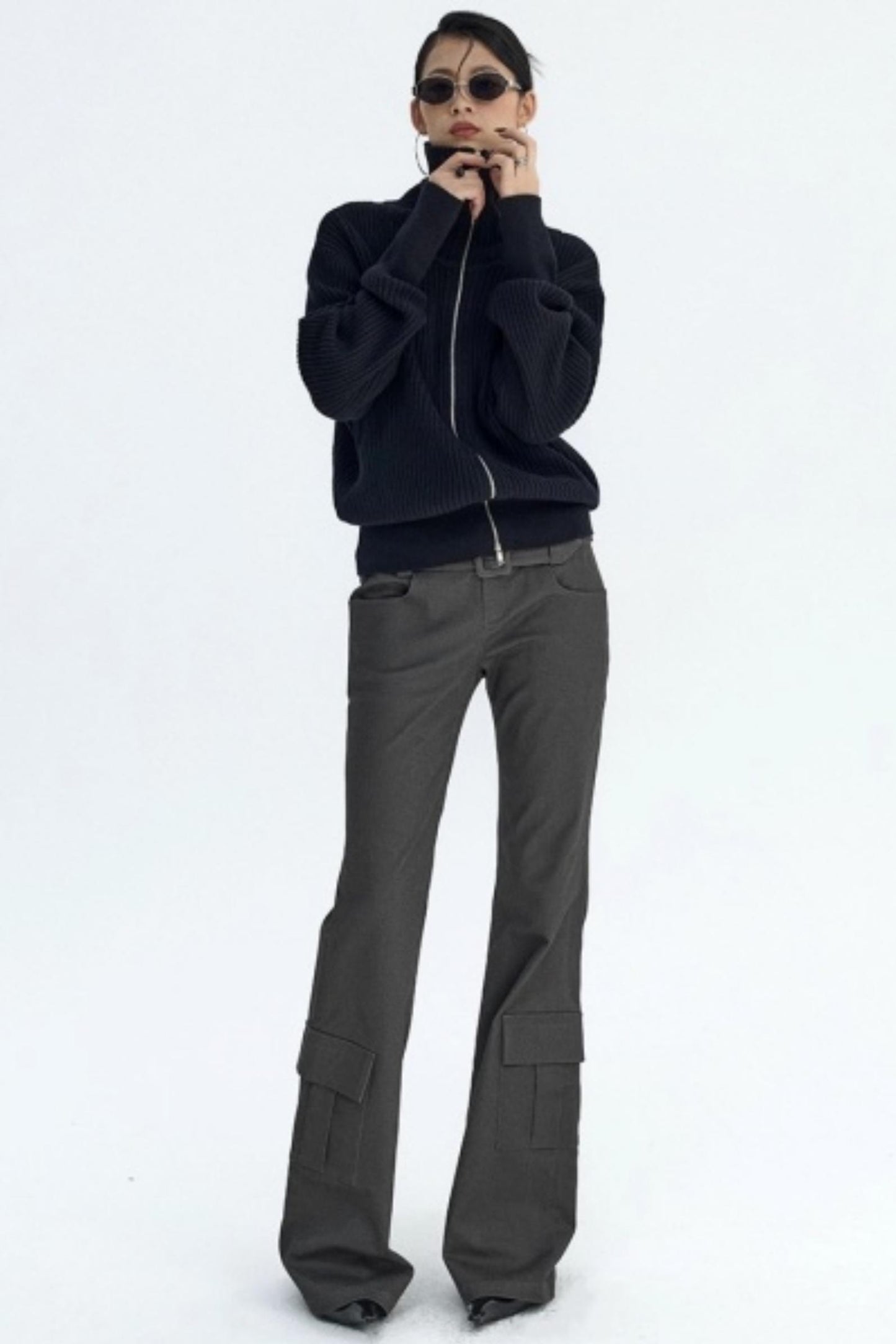 Slim Fit High-Neck Knit Cardigan