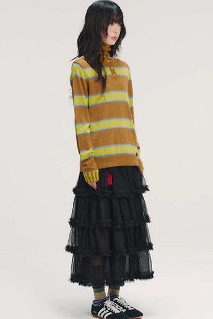 Color-Blocked Striped Knit Sweater