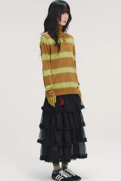 Color-Blocked Striped Knit Sweater