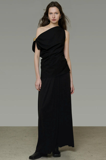 Asymmetrical Black A-Line Dress