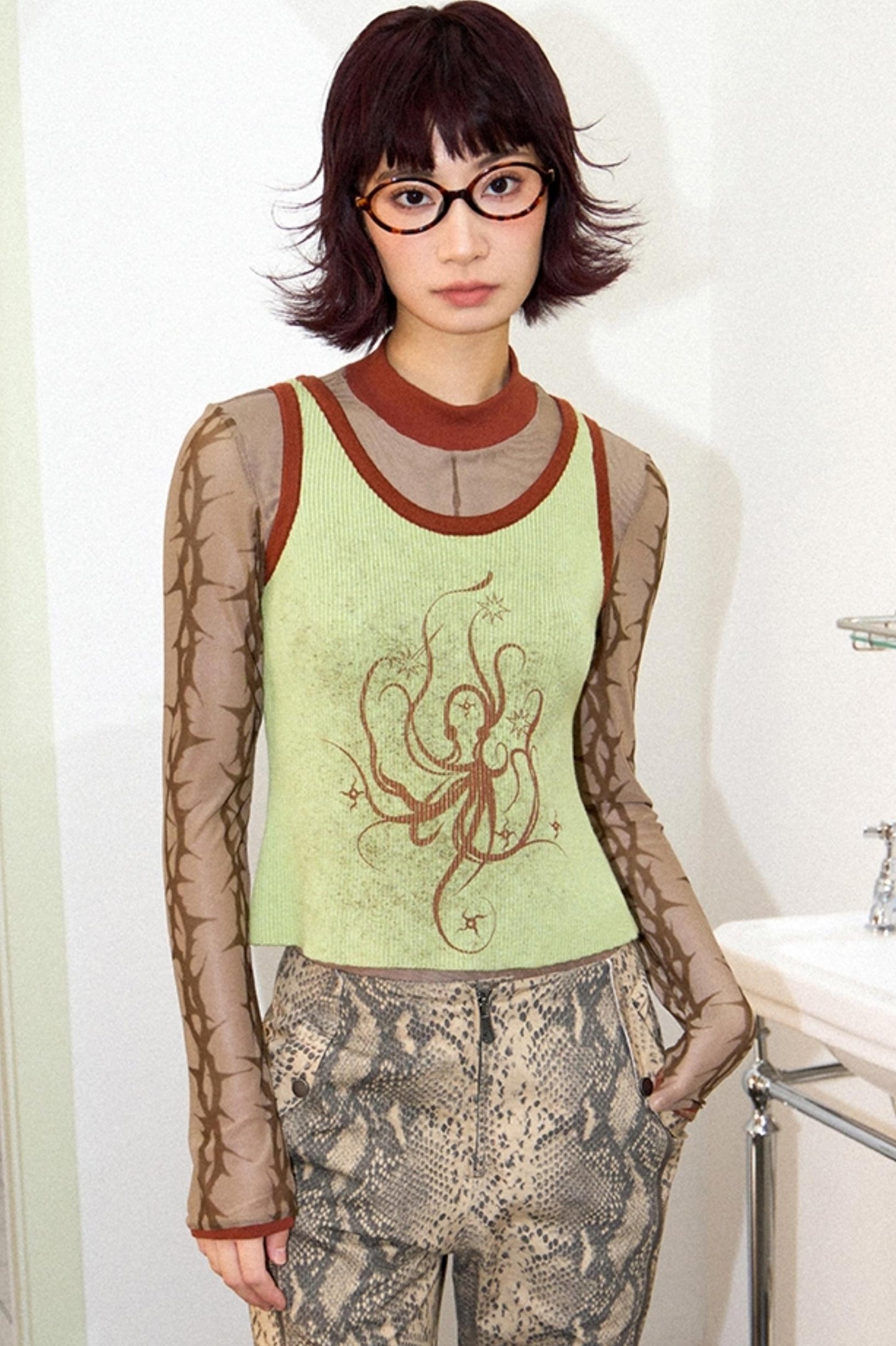 Octopus Print T-Shirt Two-Piece Set