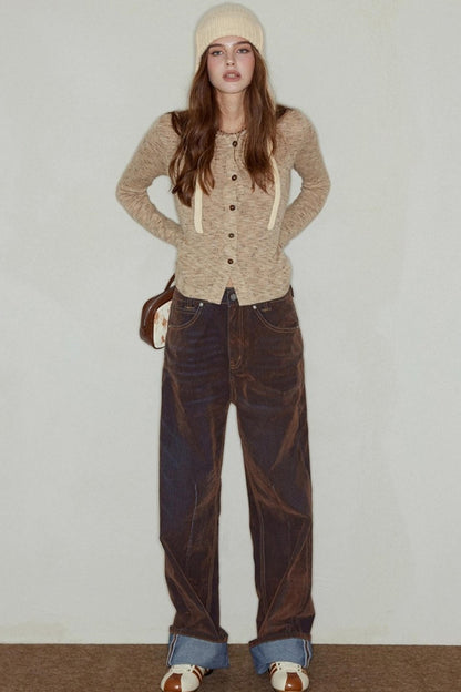 Heavy Washed Vintage Straight Jeans