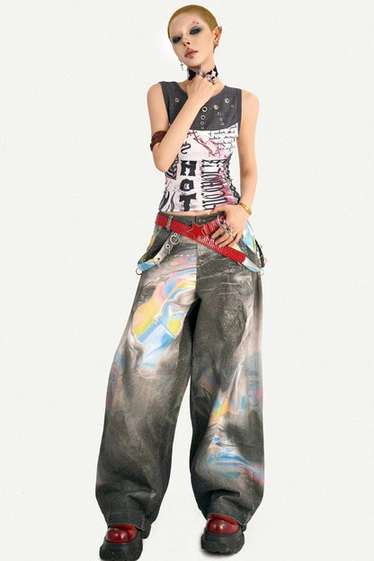 Graffiti Print Patchwork Top