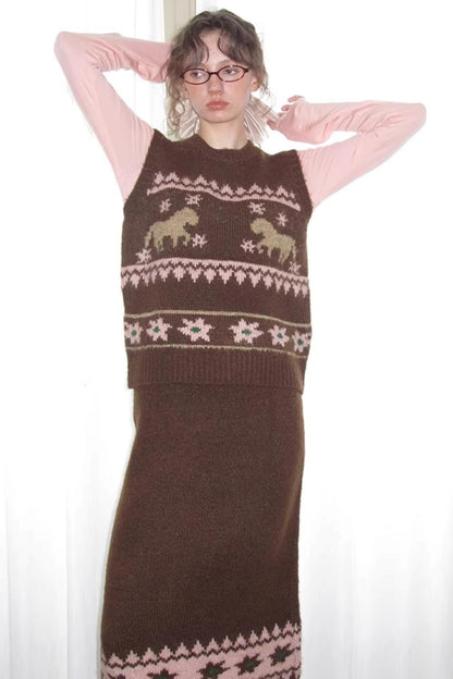 Alpaca Blend Vest Skirt Set