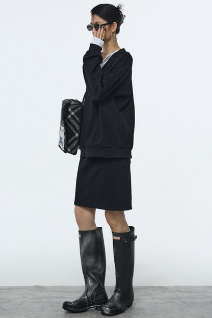 Black Elastic Waist Winter Skirt