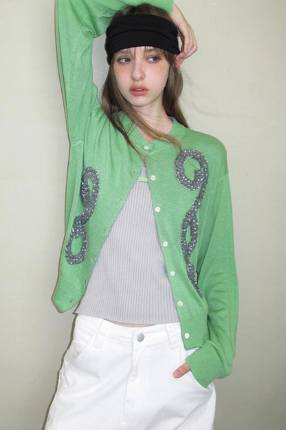 Emerald Pleated Knitwear Cardigan