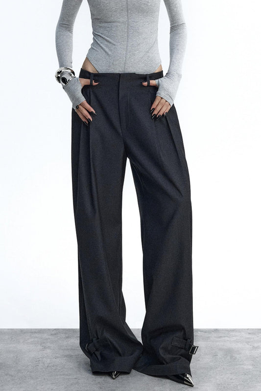Dark Gray Pleated Suit Pants