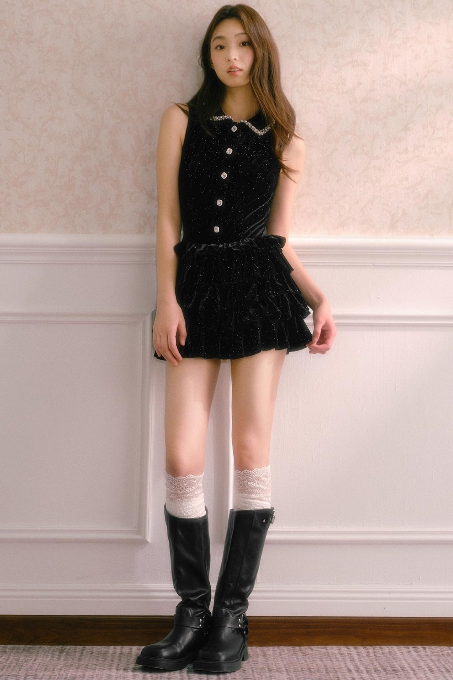 Velvet Glitter Puffy Daughter Dress