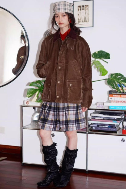 Vintage Plaid Wide-Leg Shorts