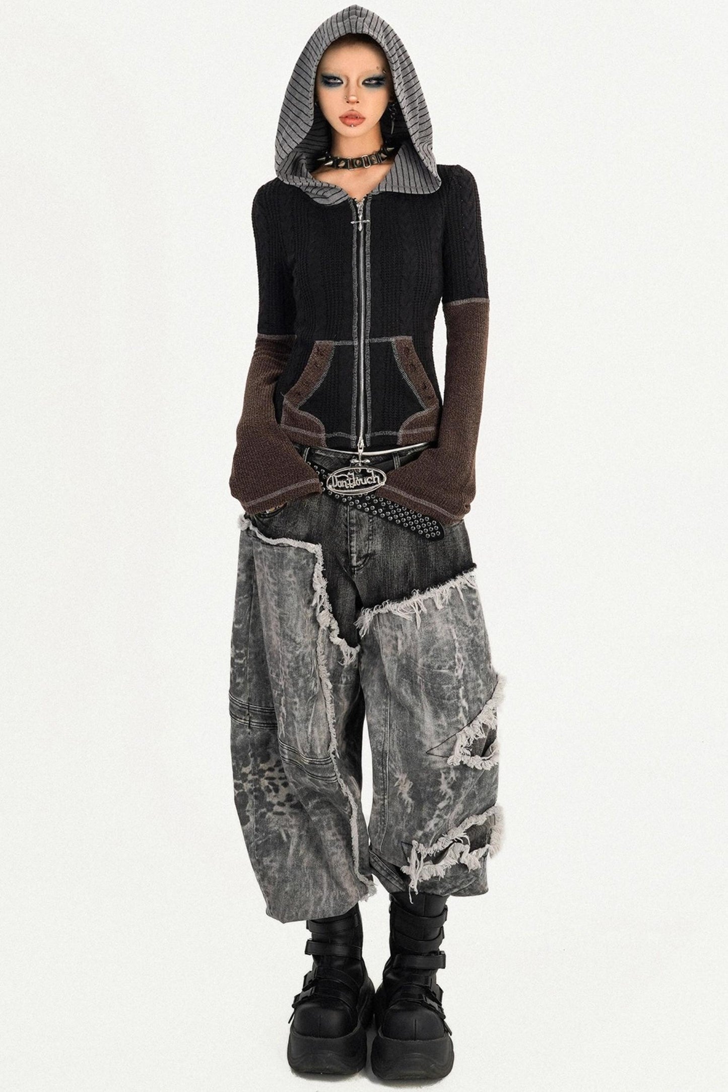 Retro Wasteland Color-Blocking Cardigan Jacket