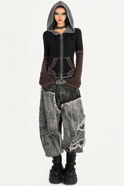 Retro Wasteland Color-Blocking Cardigan Jacket