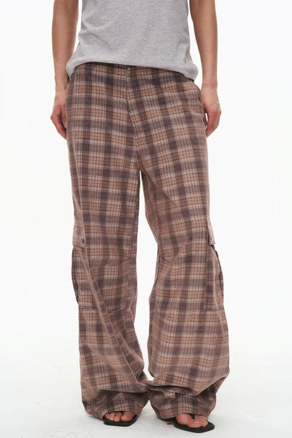 Exitmode Retro Two-Tone Plaid Cargo Pants