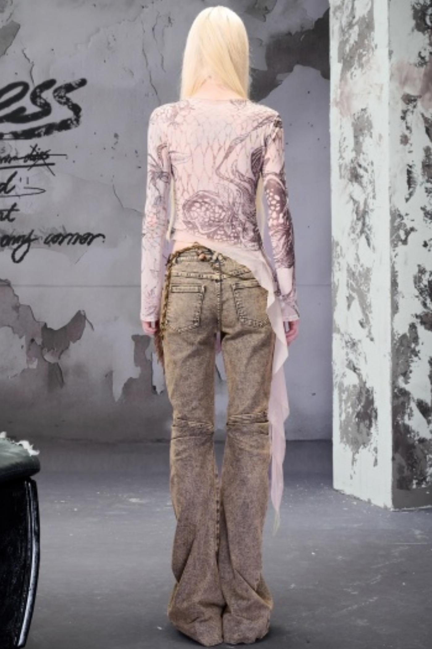 Beaded V-Neck Ruffled Skin Top