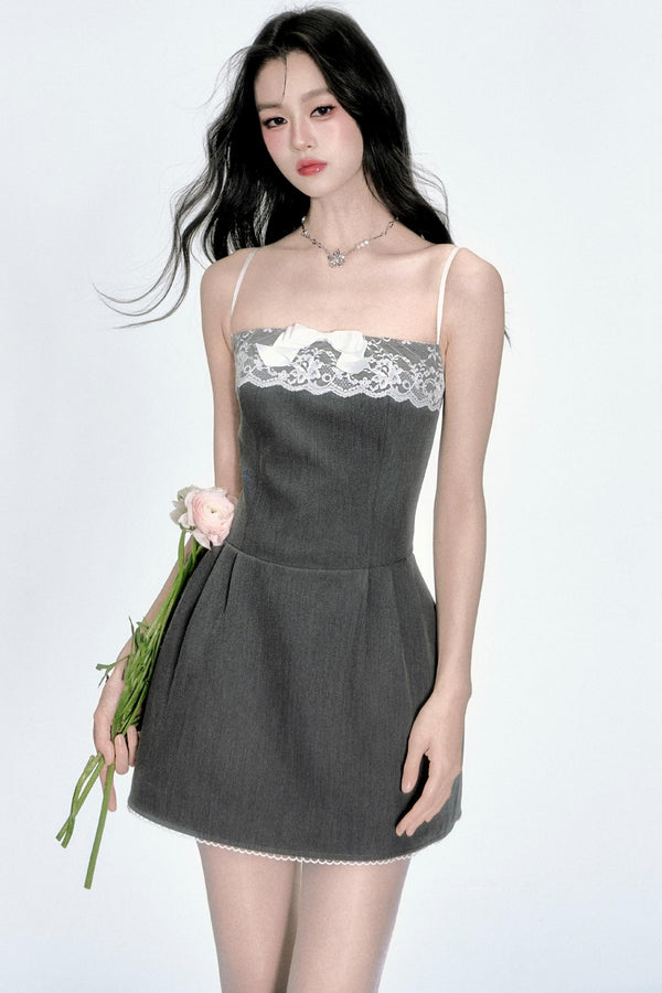 Gray Lace Halter Dress