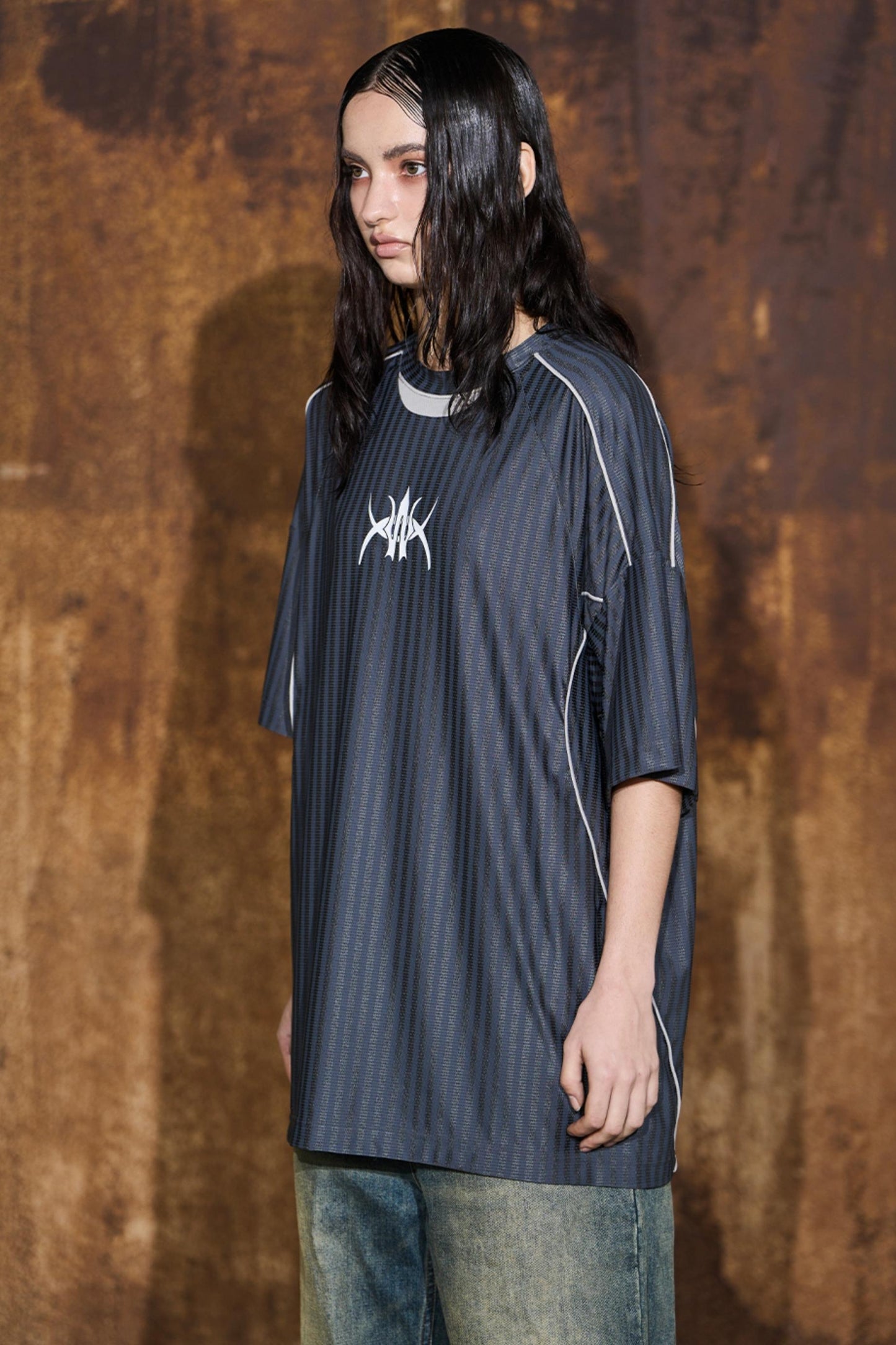 Gray Striped Jersey Top