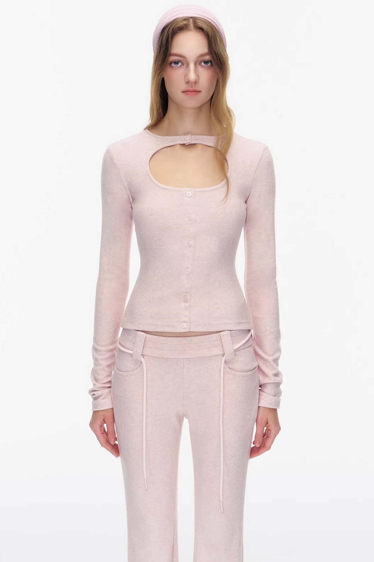 Cutout Detail Pink Top Pants Set-Up