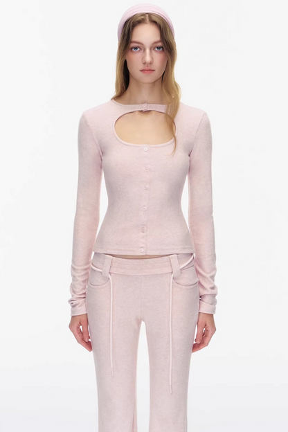 Cutout Detail Pink Top Pants Set-Up