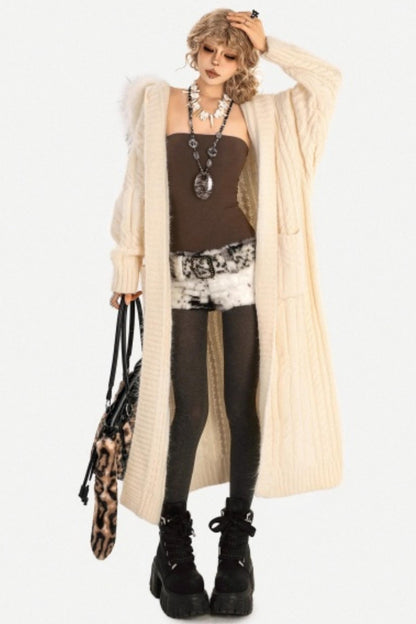 Vintage Knit Hooded Cardigan Coat